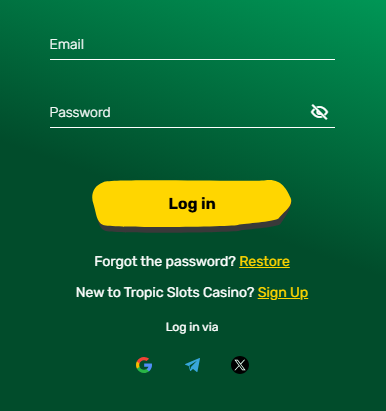 Tropic Slots login form
